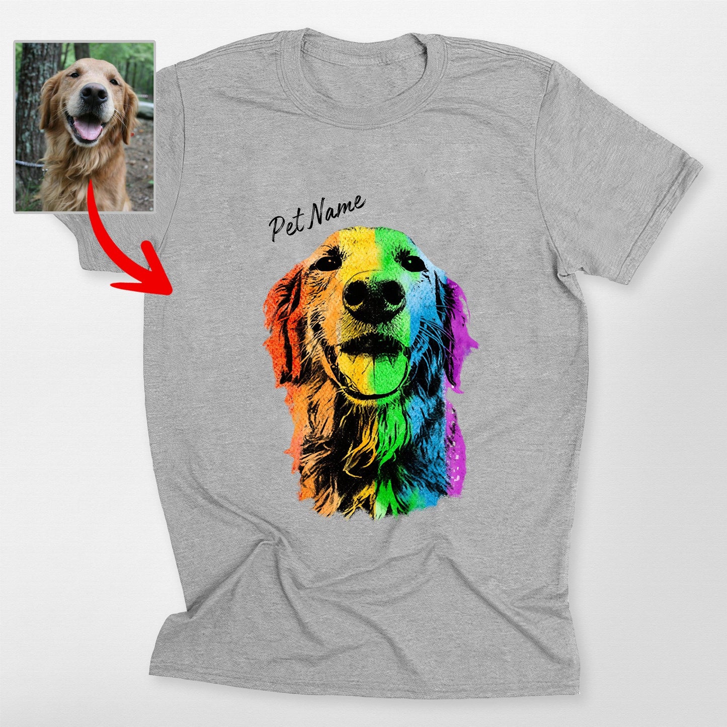 Great Personalized Rainbow Dog Portrait T-Shirt, custom pet portrait gift for pet lovers