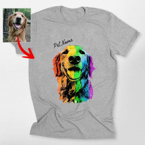 Great Personalized Rainbow Dog Portrait T-Shirt, custom pet portrait gift for pet lovers