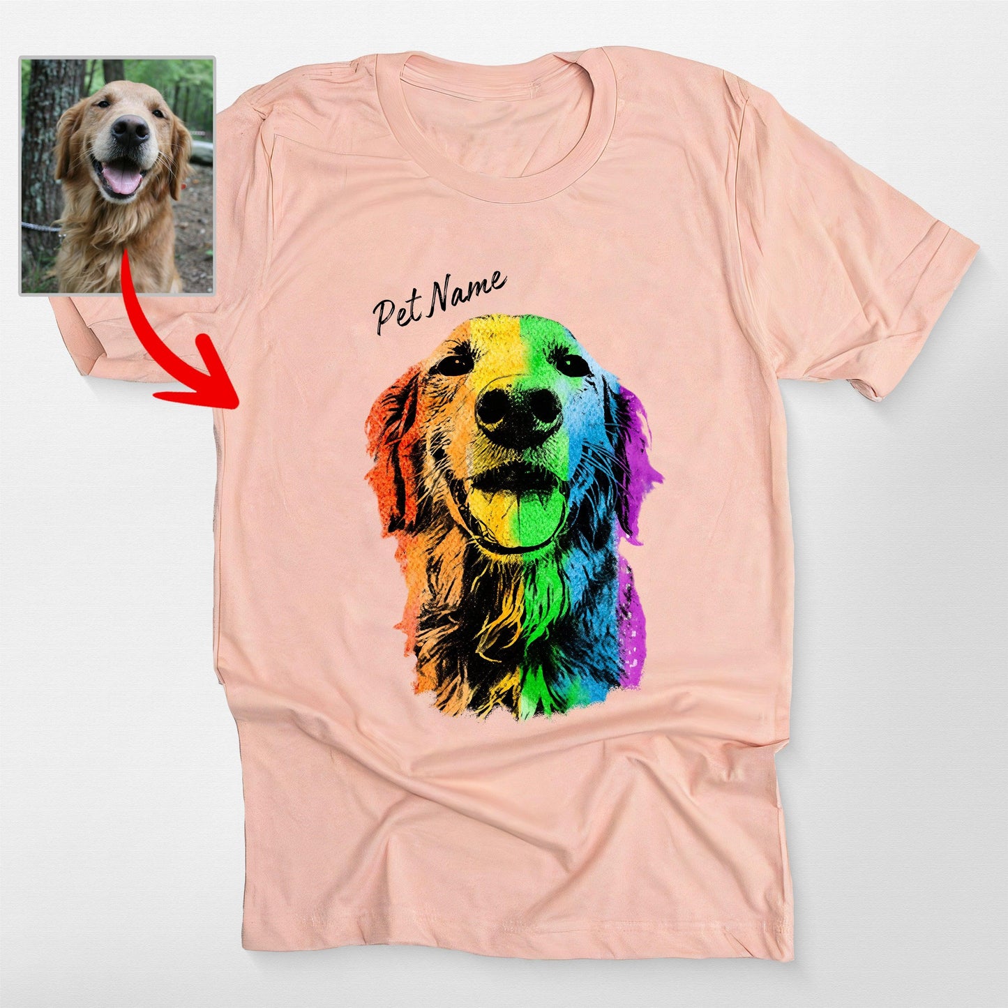 Great Personalized Rainbow Dog Portrait T-Shirt, custom pet portrait gift for pet lovers (view 3)