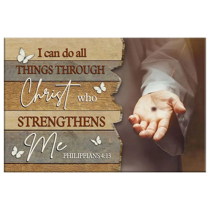 i can do all things through christ wall art jesus hands rustic christian canvas print (Landscape) (view 3)