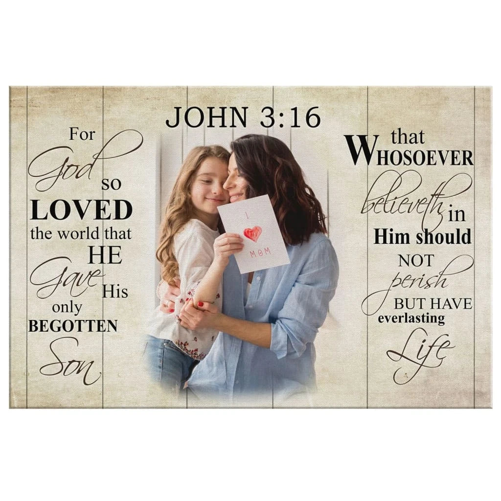 personalized for god so loved the world john 3 16 kjv wall art canvas with custom photo (Landscape) (view 3)