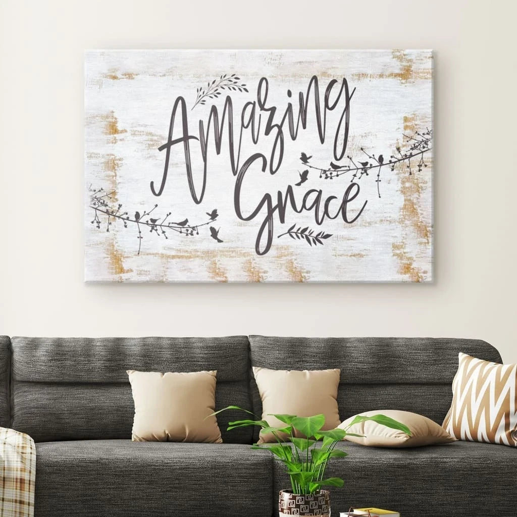 amazing grace rustic christian wall art canvas (Landscape) (view 2)