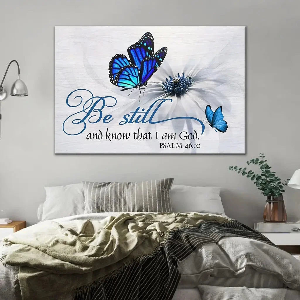 butterfly flower be still and know that i am god psalm 46 10 wall art canvas (Landscape) (view 4)