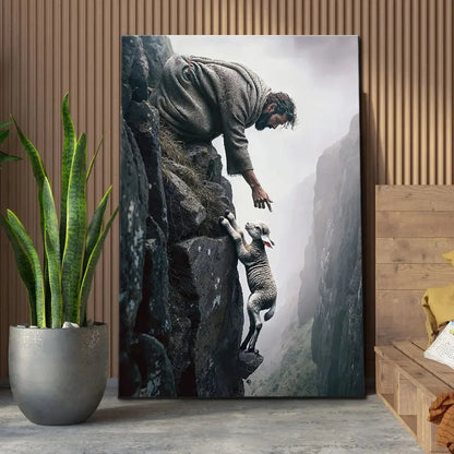 jesus reaching for a lost sheep wall art canvas (view 3)