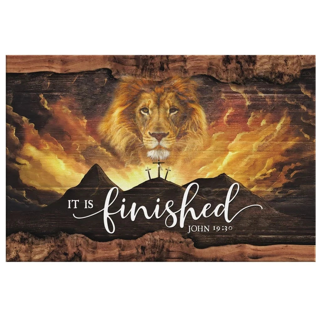 it is finished wall art john 19 30 jesus lion easter wall art canvas (Landscape) (view 3)
