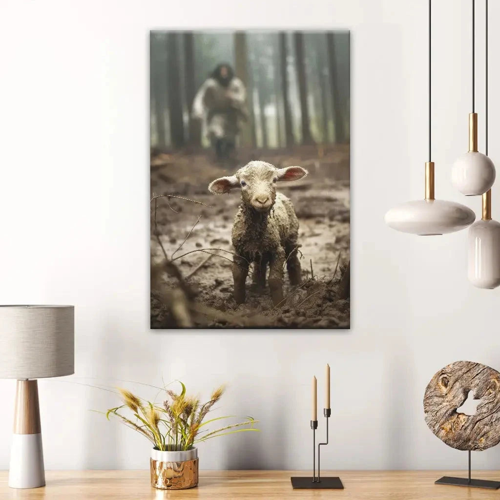 jesus lamb of god jesus running after lamb wall art canvas (view 3)