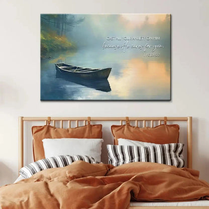 1 peter 5 7 cast all your anxiety on him wall art canvas (Landscape) (view 8)