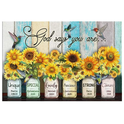 christian wall art god says you are canvas hummingbird sunflower (Landscape) (view 2)