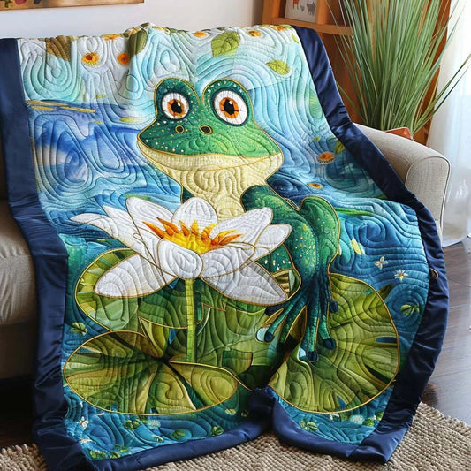 Green Frog Quilt Blanket - Quilted Blanket by OtterMia