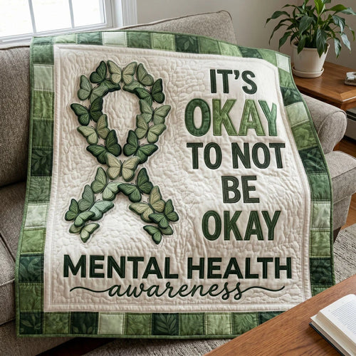 Green Ribbon Hope Mental Health Quilt Blanket