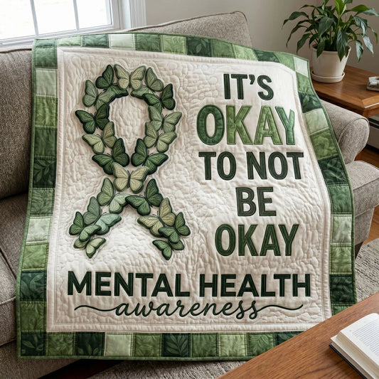 Green Ribbon Hope Mental Health Quilt Blanket