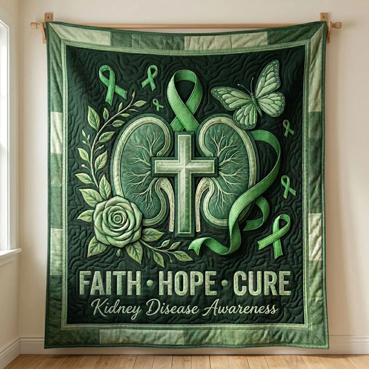 Green Ribbon Kidney Strength Quilt Blanket