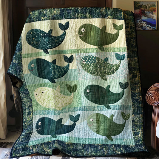 Green Whale Quilt Blanket