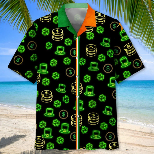 Green Neon Irish St Patrick Day Hawaiian Shirt - S - hawaiian shirt