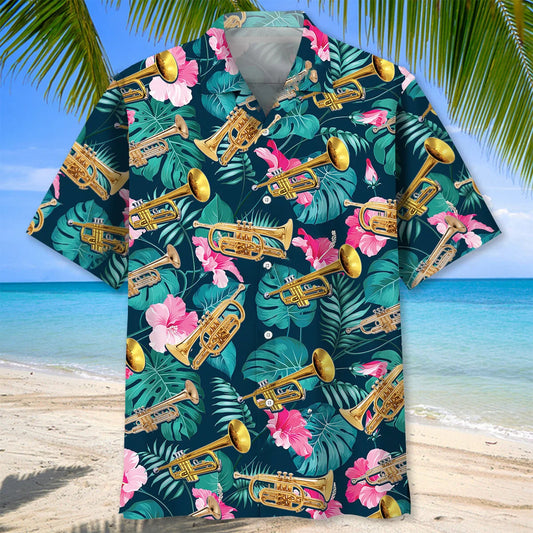 Green Tropical Trumpet Hawaiian Shirt - S - hawaiian shirt