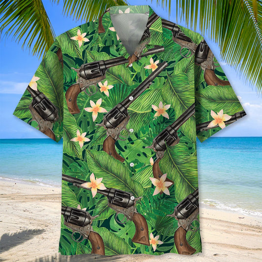 Green Tropical Vintage Guns Hawaiian Shirt - S - hawaiian shirt