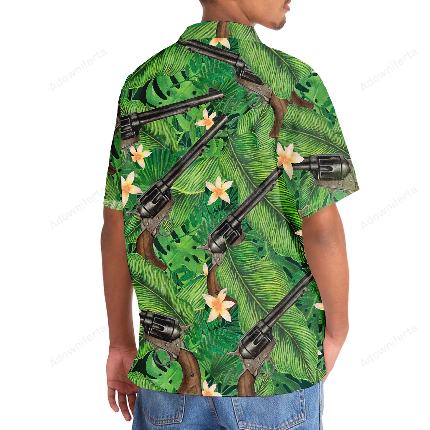 Green Tropical Vintage Guns Hawaiian Shirt