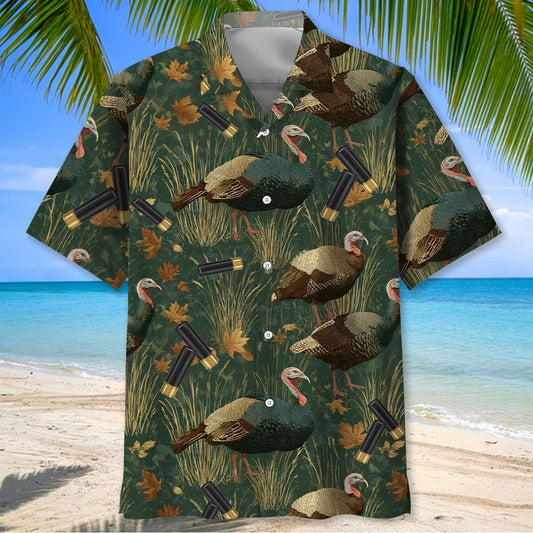 Green Wild Turkey Hunting Hawaiian Shirt - S - hawaiian shirt