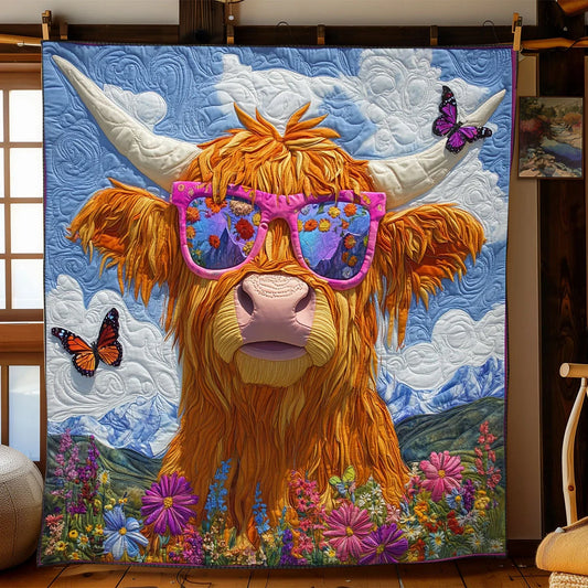 Groovy Highland Cow Quilt Blanket