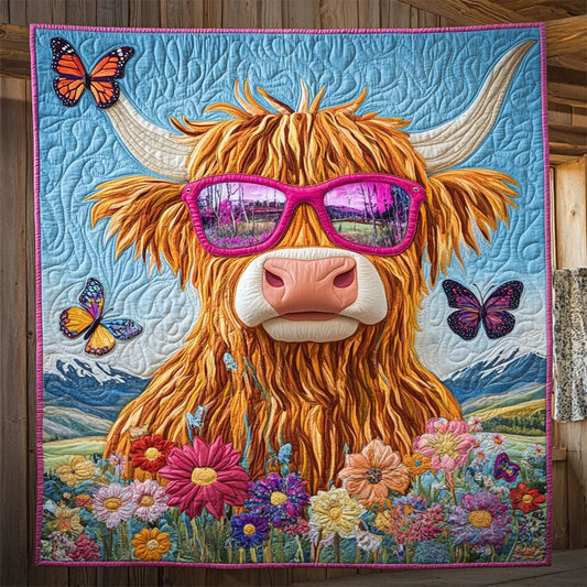 Groovy Highland Cow Quilt Blanket