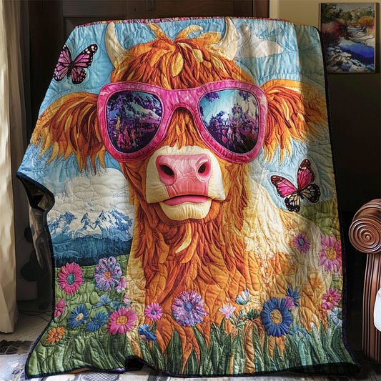Groovy Highland Cow Quilt Blanket