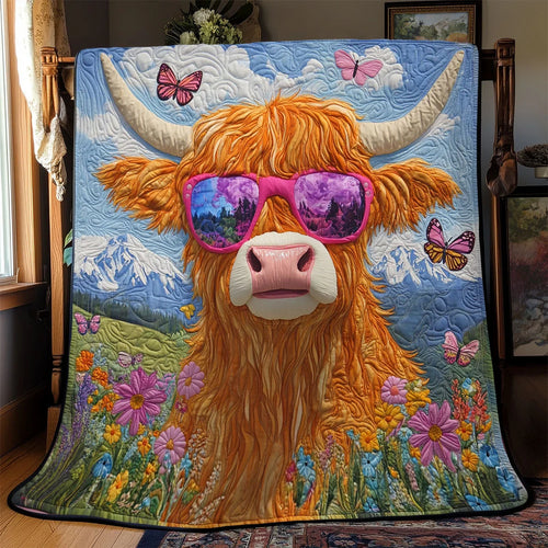 Groovy Highland Cow Quilt Blanket