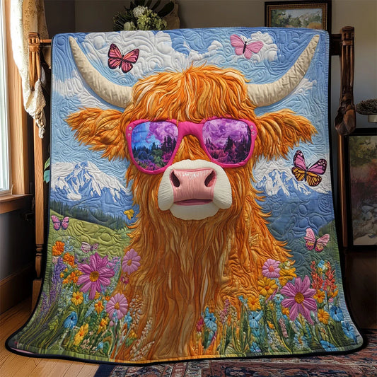 Groovy Highland Cow Quilt Blanket