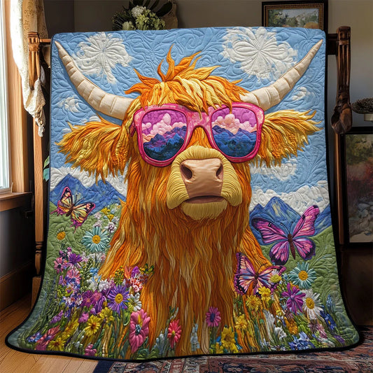 Groovy Highland Cow Quilt Blanket