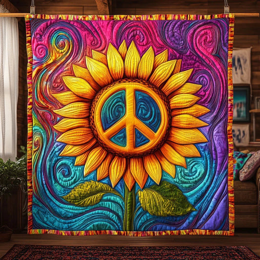 Groovy Sunflower Hippie Quilt Blanket