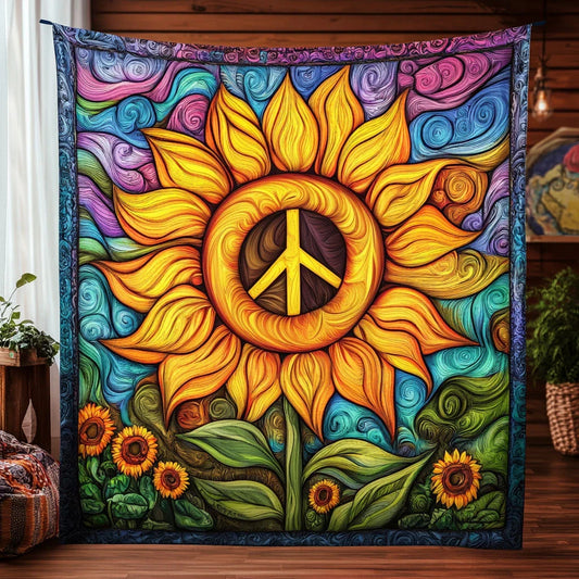 Groovy Sunflower Hippie Quilt Blanket