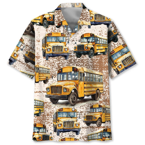 Grunge Retro School Bus Hawaiian Shirt