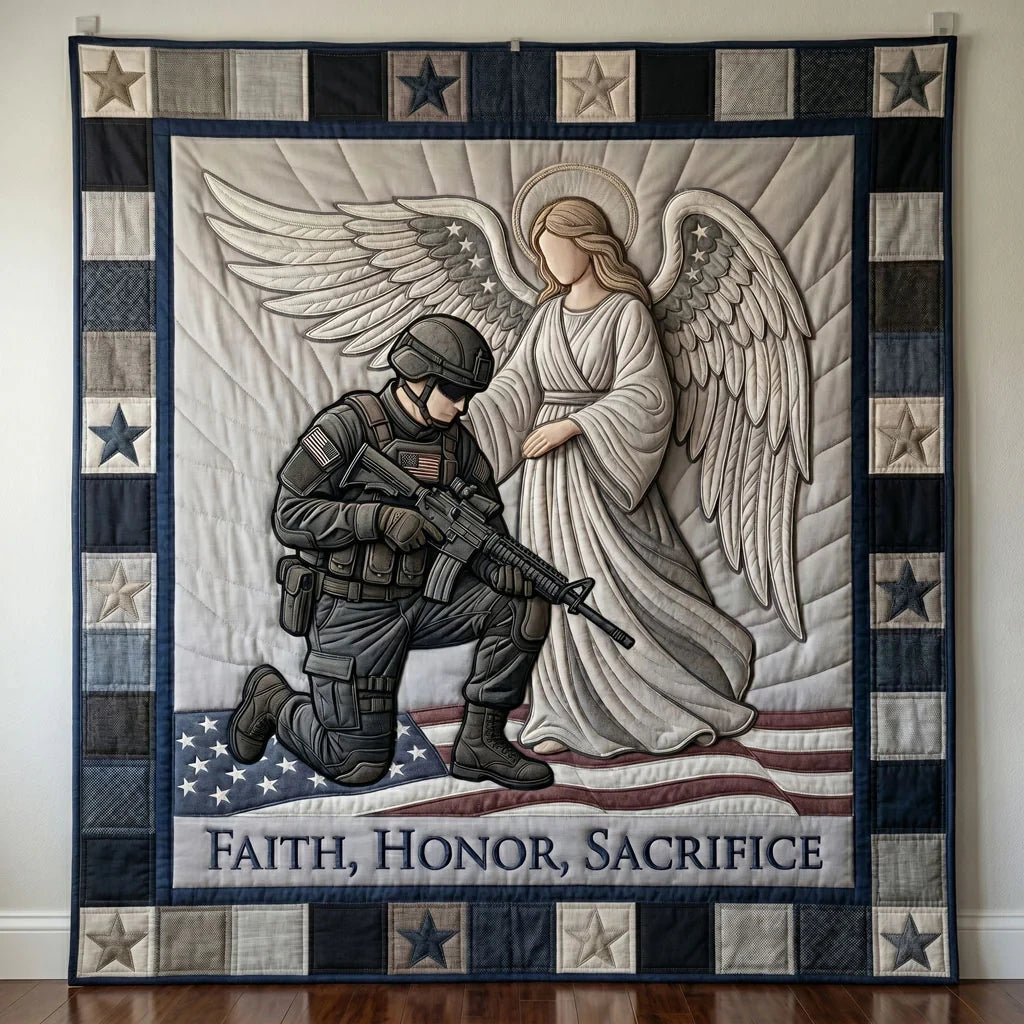 Guardian Angel Soldier Patriotic Quilt Blanket