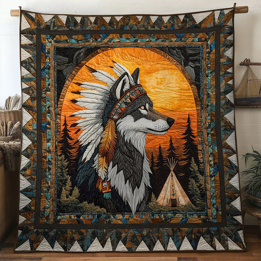 Guardian Of Fire Wolf Quilt Blanket