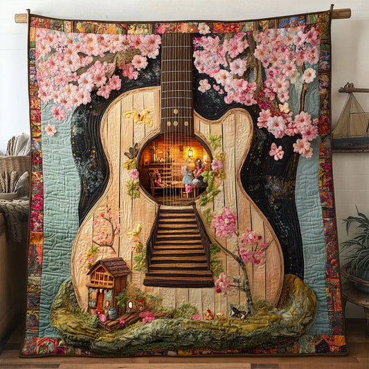 Guitar Bloom Sanctuary Quilt Blanket