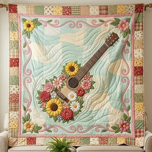 Guitar Bouquet Quilt Blanket - Quilted Blanket by OtterMia