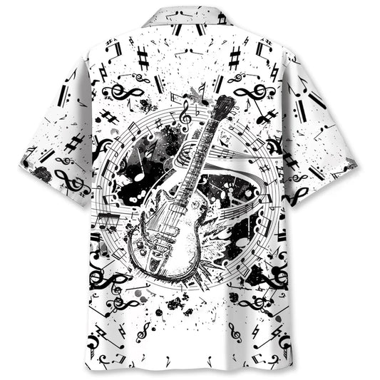 Guitar Black and White Hawaiian Shirt - S - hawaiian shirt