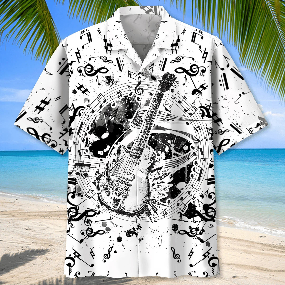 Guitar Black and White Hawaiian Shirt