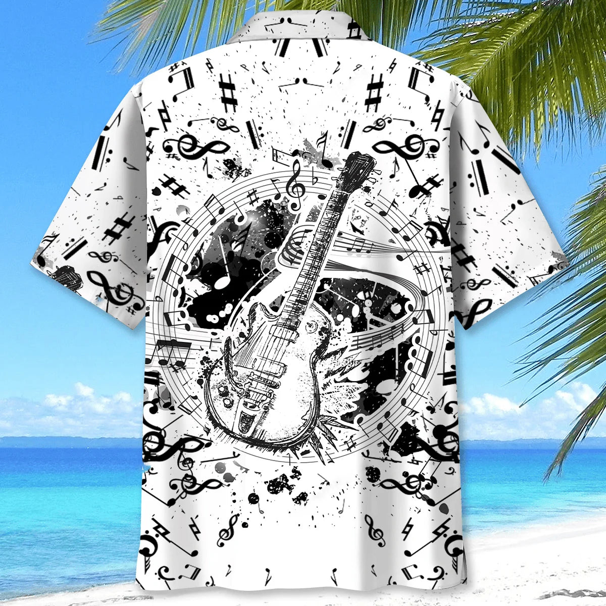 Guitar Black and White Hawaiian Shirt