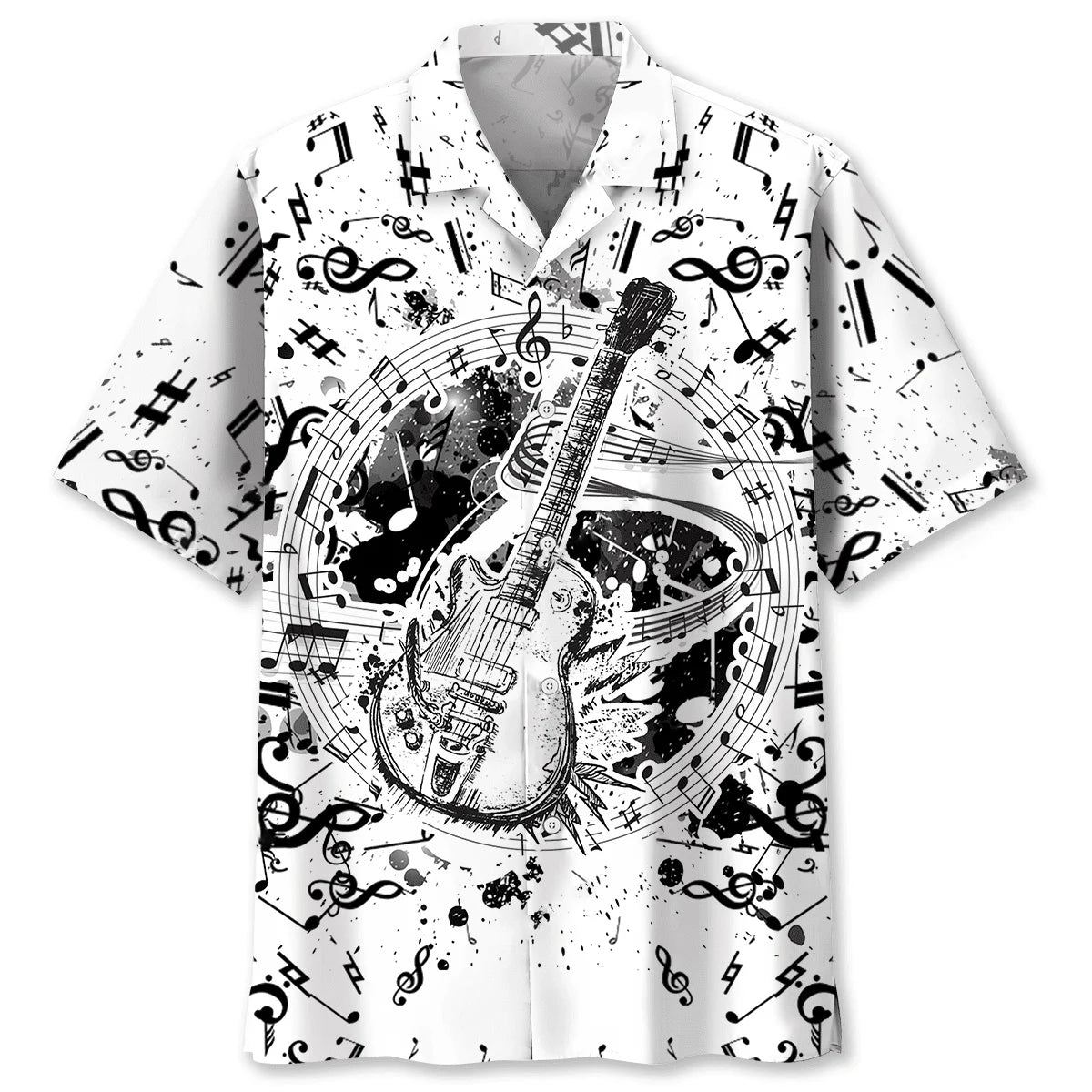 Guitar Black and White Hawaiian Shirt
