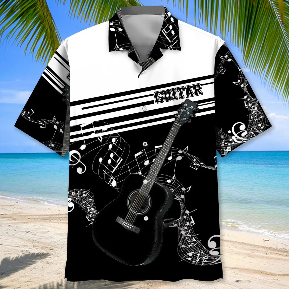 Guitar Black and White Hawaiian Shirt