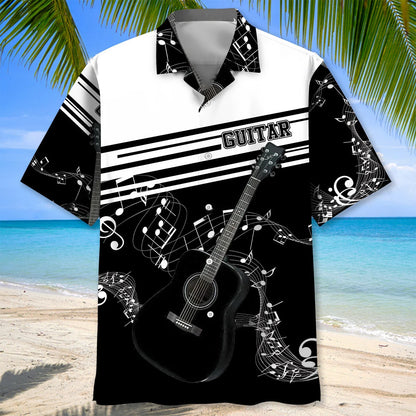 Guitar Black and White Hawaiian Shirt