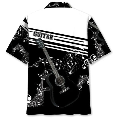 Guitar Black and White Hawaiian Shirt