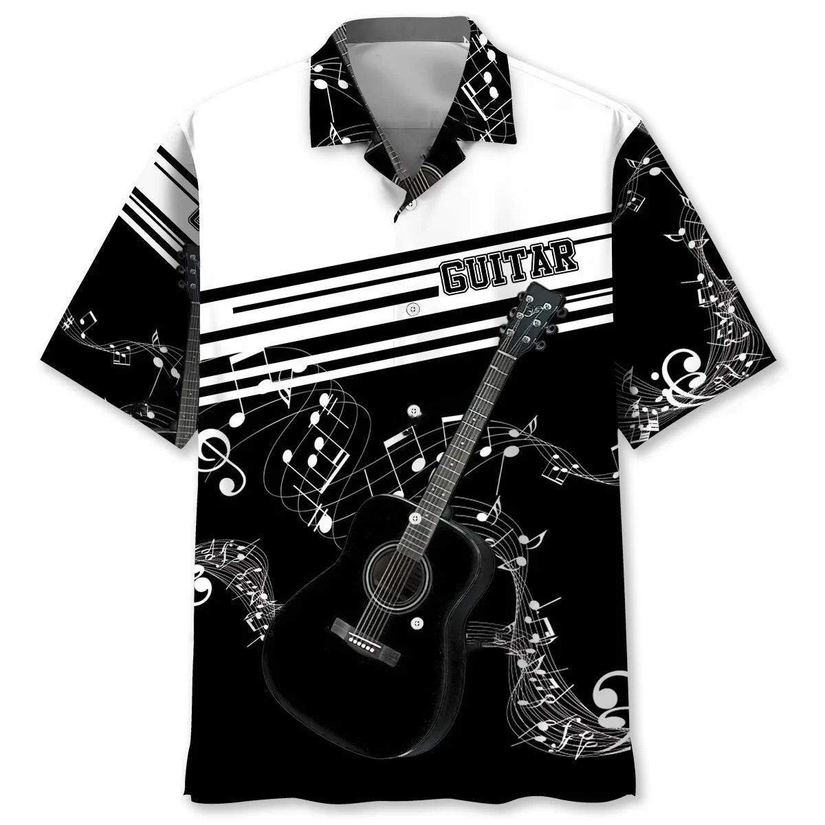 Guitar Black and White Hawaiian Shirt