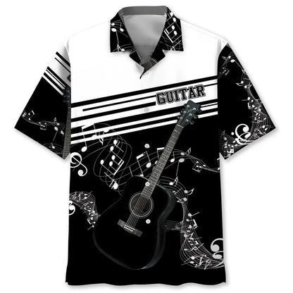Guitar Black and White Hawaiian Shirt