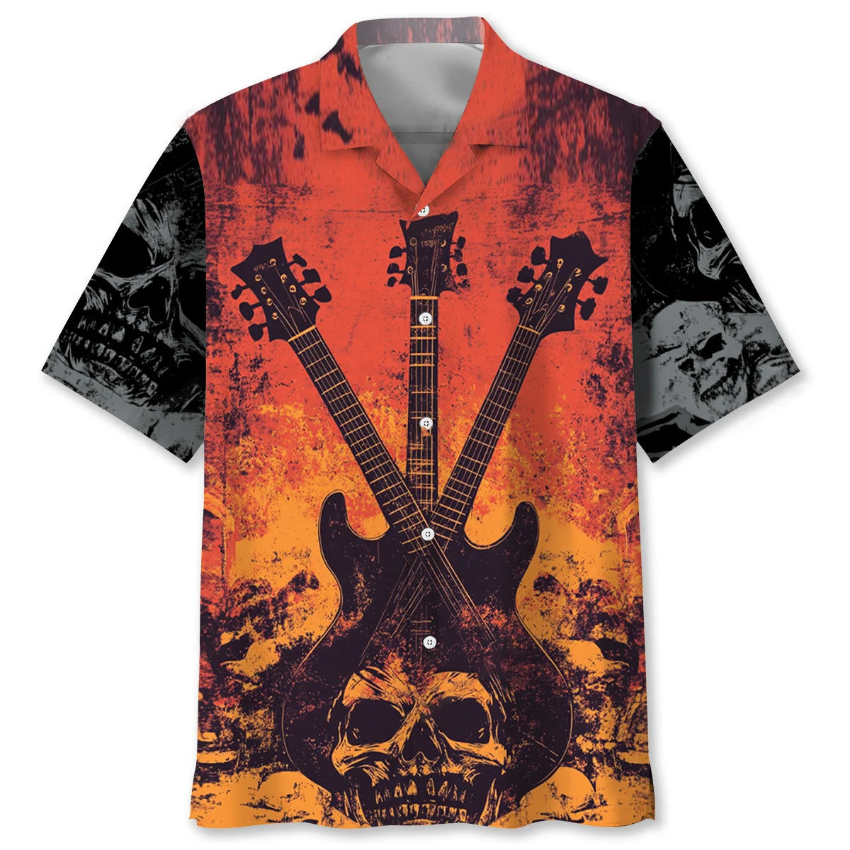 Guitar Crossed Skull Rock N Roll Hawaiian Shirt