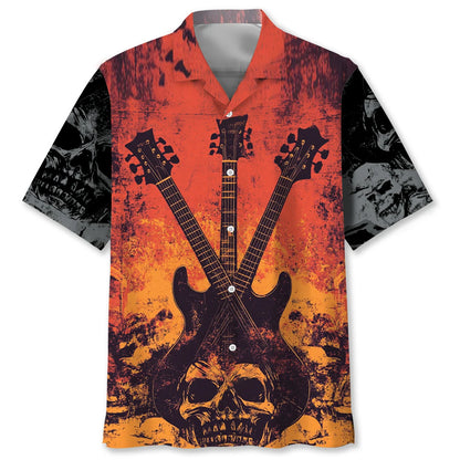 Guitar Crossed Skull Rock N Roll Hawaiian Shirt