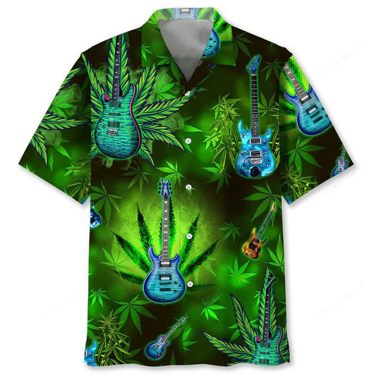 Guitar Green Hawaiian Shirt - S - hawaiian shirt