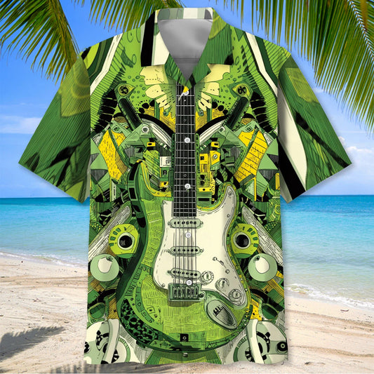 Guitar Hippie Art Hawaiian Shirt - S - hawaiian shirt