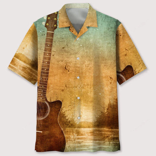 Guitar Old Paper Texture Hawaiian Shirt - M - hawaiian shirt