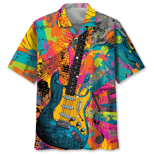 Guitar Psychedelic Hippie Art Hawaiian Shirt - S - hawaiian shirt